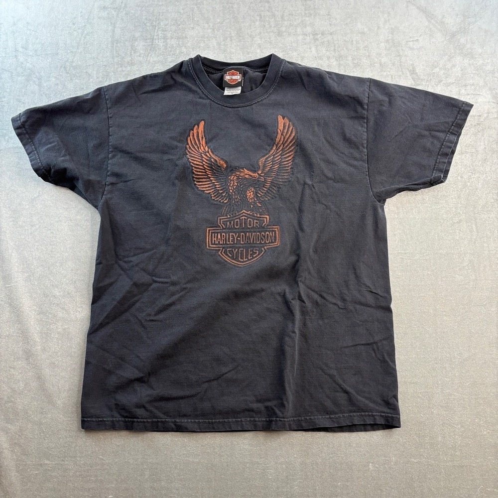 Harley Davidson Old Glory T Shirt USA Made‎ Eagle Graphic Black Mens XL